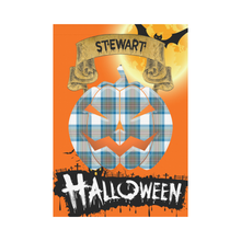 Load image into Gallery viewer, Stewart Muted Blue Tartan Jack O' Lantern Garden Flag / Halloween Home Decor NN9