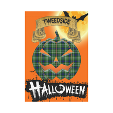 Load image into Gallery viewer, Tweedside District Tartan Jack O' Lantern Garden Flag / Halloween Home Decor NN9