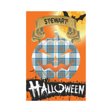 Load image into Gallery viewer, Stewart Muted Blue Tartan Jack O' Lantern Garden Flag / Halloween Home Decor NN9